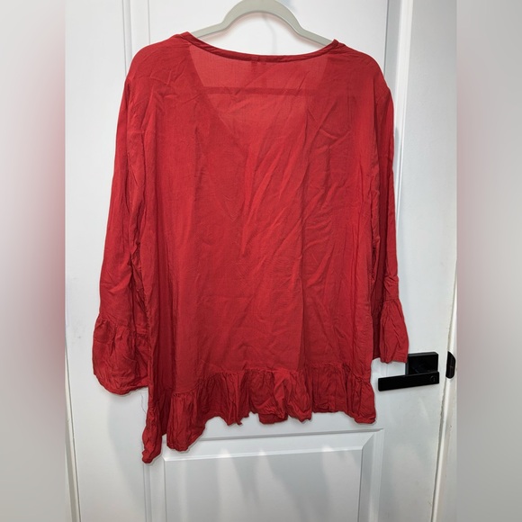 Grand & Greene Women Size L Rust Crimson White Floral Tunic Top Blouse Shirt - Picture 6 of 12